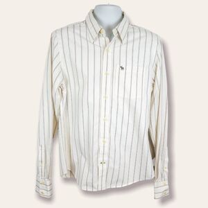 Abercrombie Mens Brown Cream Pinstripe Longsleeve Button Down Shirt Size Large